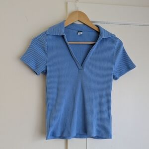 Old Navy Sky Blue Ribbed Collared Shirt
